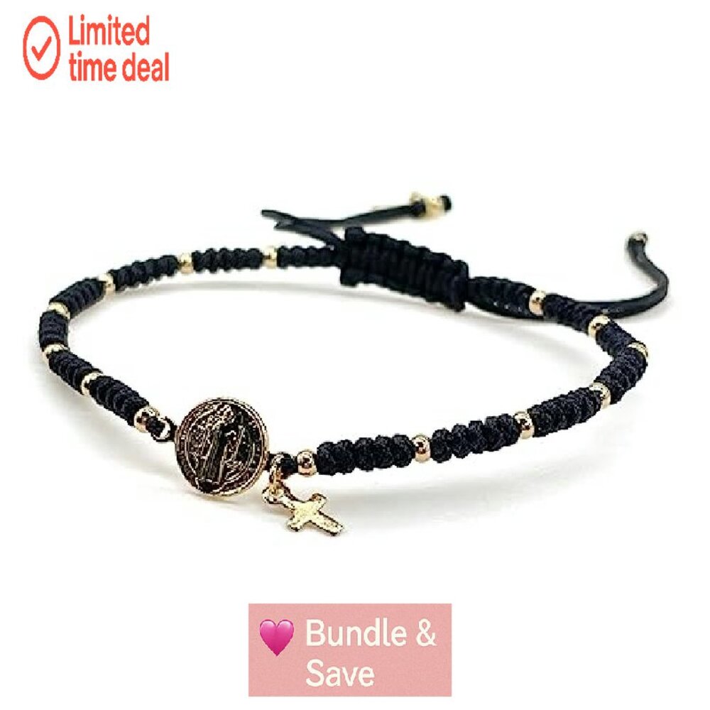 Adjustable Saint Benedict Protection Bracelet Gol… - image 3
